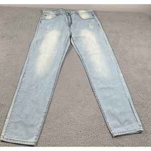 SheIn Jeans Mens 34 Blue Light Wash Straight Leg Distressed Denim Mid Rise